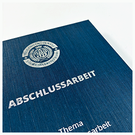 Abschlussarbeiten im Hardcover Kaschmir Leinen Nahansicht Coverdruck in Silber