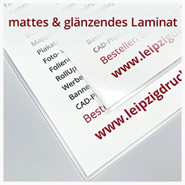 Plakate laminiert - FREIE FORMATE Ansicht Unterschied zwischen der matten und glänzenden Oberfläche des Laminates