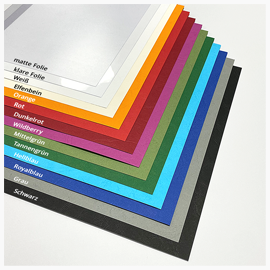 Drucke im Softcover mit Kunststoffringbindung Farben der Einbände hinten und Schutzfolien