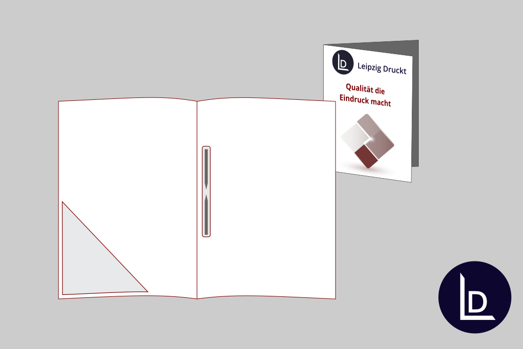 Mappen mit Abheftvorrichtung und Klebeecke