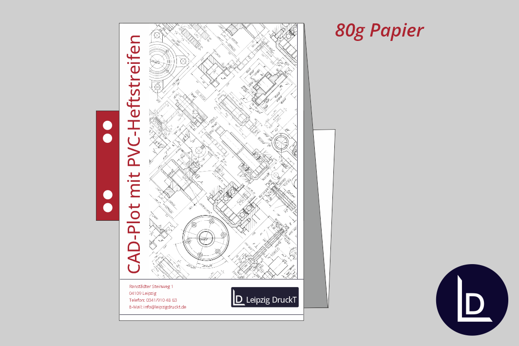 CAD-Plots gefaltet mit PVC-Heftstreifen 